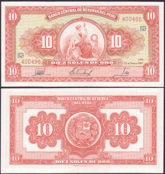 1966 Peru 10 Soles de Oro (Unc) L001756